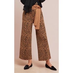 Anthropologie Moth Leopard Print Wide Leg Sweater Pants